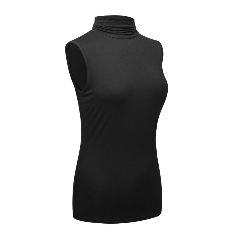 OThread & Co. Women's Sleeveless Turtleneck T-Shirt Basic Stretch Layer Comfy High Neck Tank Top (Medium, Black) - Image 3